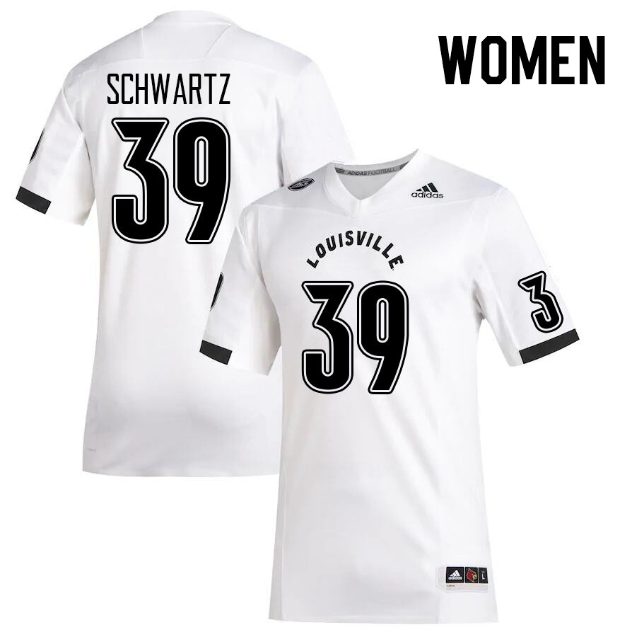 Women #39 Carter Schwartz Louisville Cardinals College Football Jerseys Stitched Sale-White - Click Image to Close